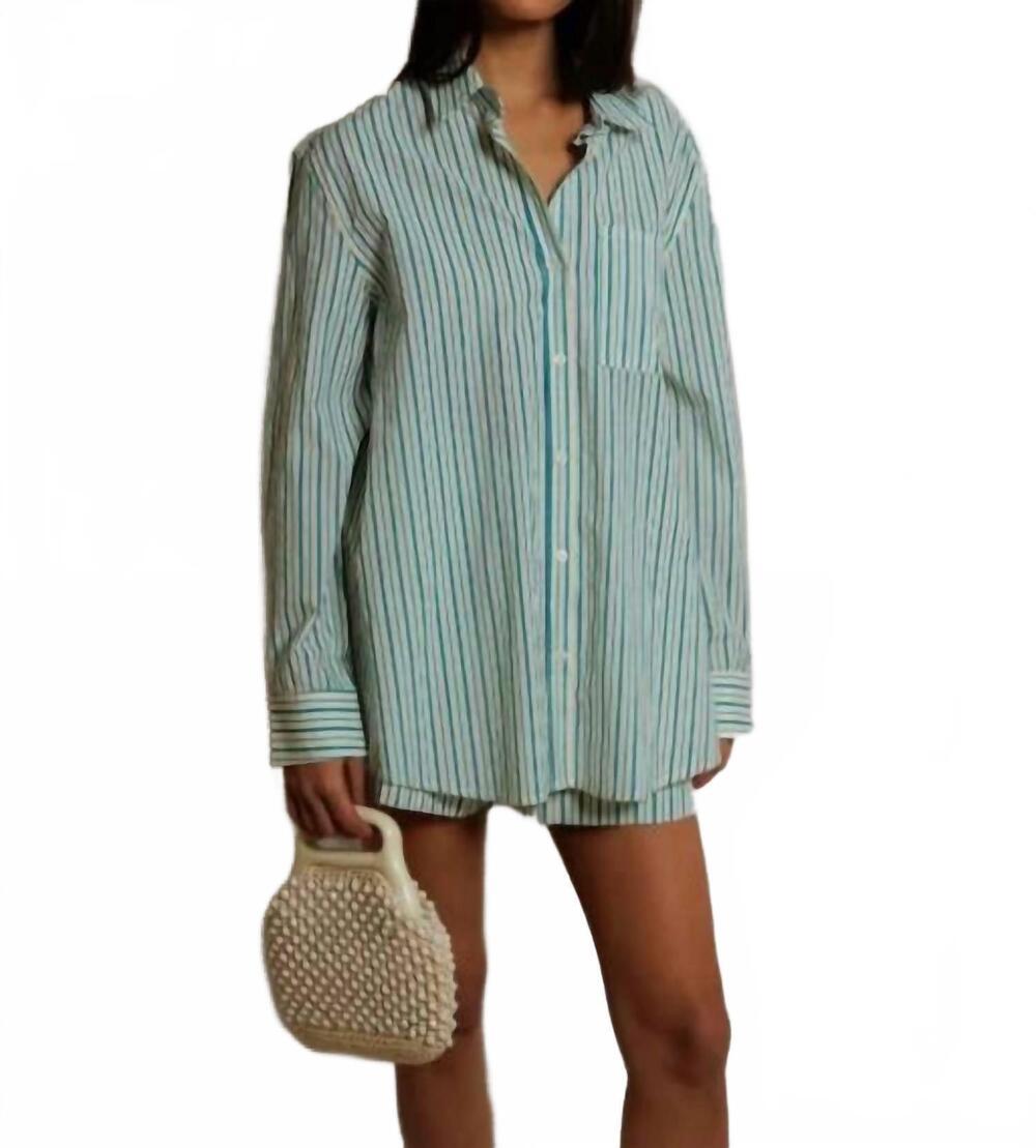 NEW PERFECTWHITETEE avalon cotton poplin button down shirt in teal blue/ sugar s